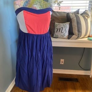 Strapless summer dress rouching detail / knee length